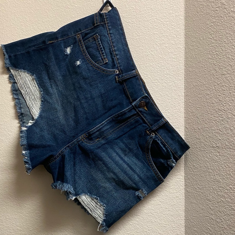High waisted denim shorts.